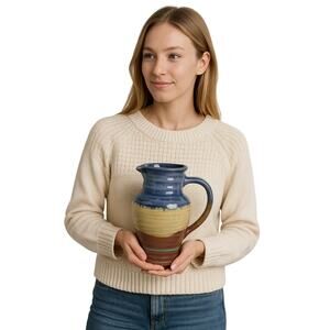 Susan Davey Studio Pottery Pitcher 10" Multicolor Glaze Handmade